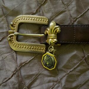 Brighton vintage Brown Leather Men's Belt with Gold Fleur-de-Lis Buckle